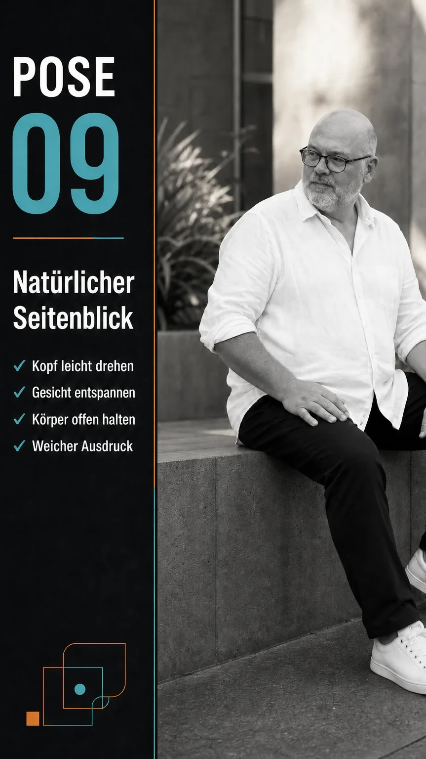 Pose 09: Natürlicher Seitenblick in Schwarzweiß